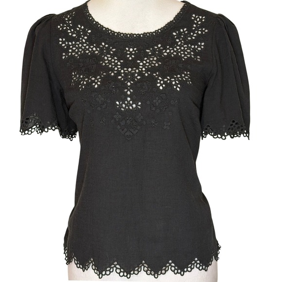 Rebecca Taylor Tops - Rebecca Taylor Eyelet Lace Short Puff Sleeve Cotton Top Blouse Boho Size 2